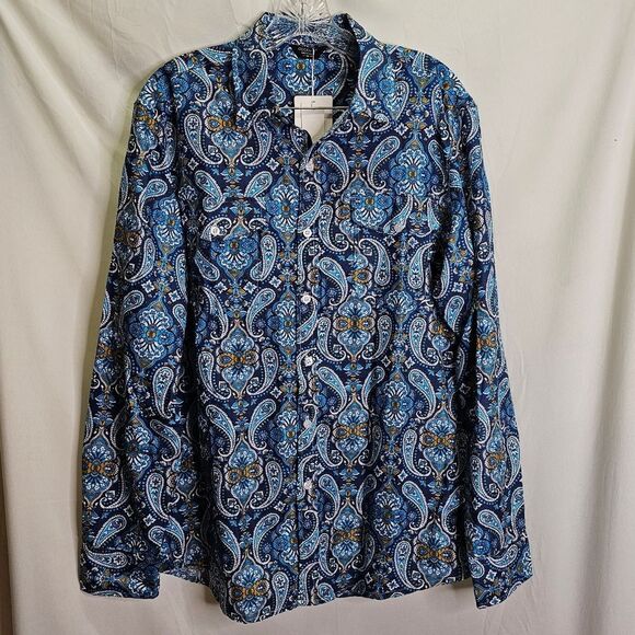 Coofandy Blue Paisley Long Sleeve Button Down Shirt Size Medium - Picture 1 of 9